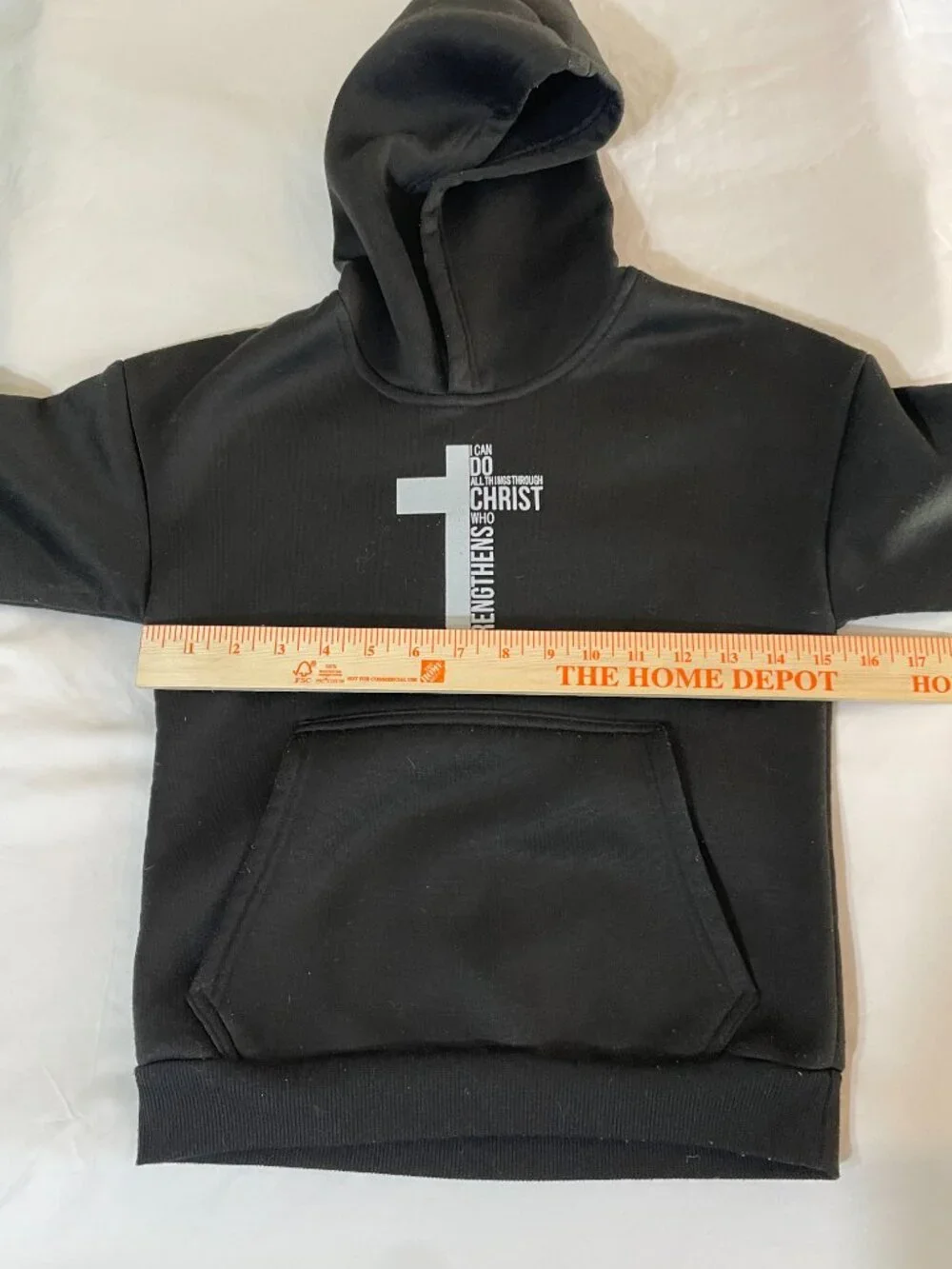 Kids Black Hoodie with Cross and Scripture Philippians 4:13
